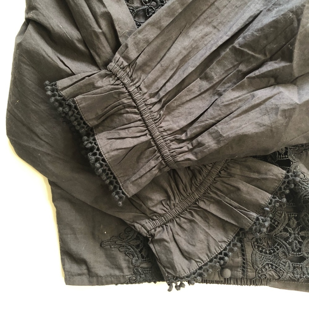 FREE People Louella Embroidered Top XS Lace button up blouse Black NWOT - Picture 8 of 13